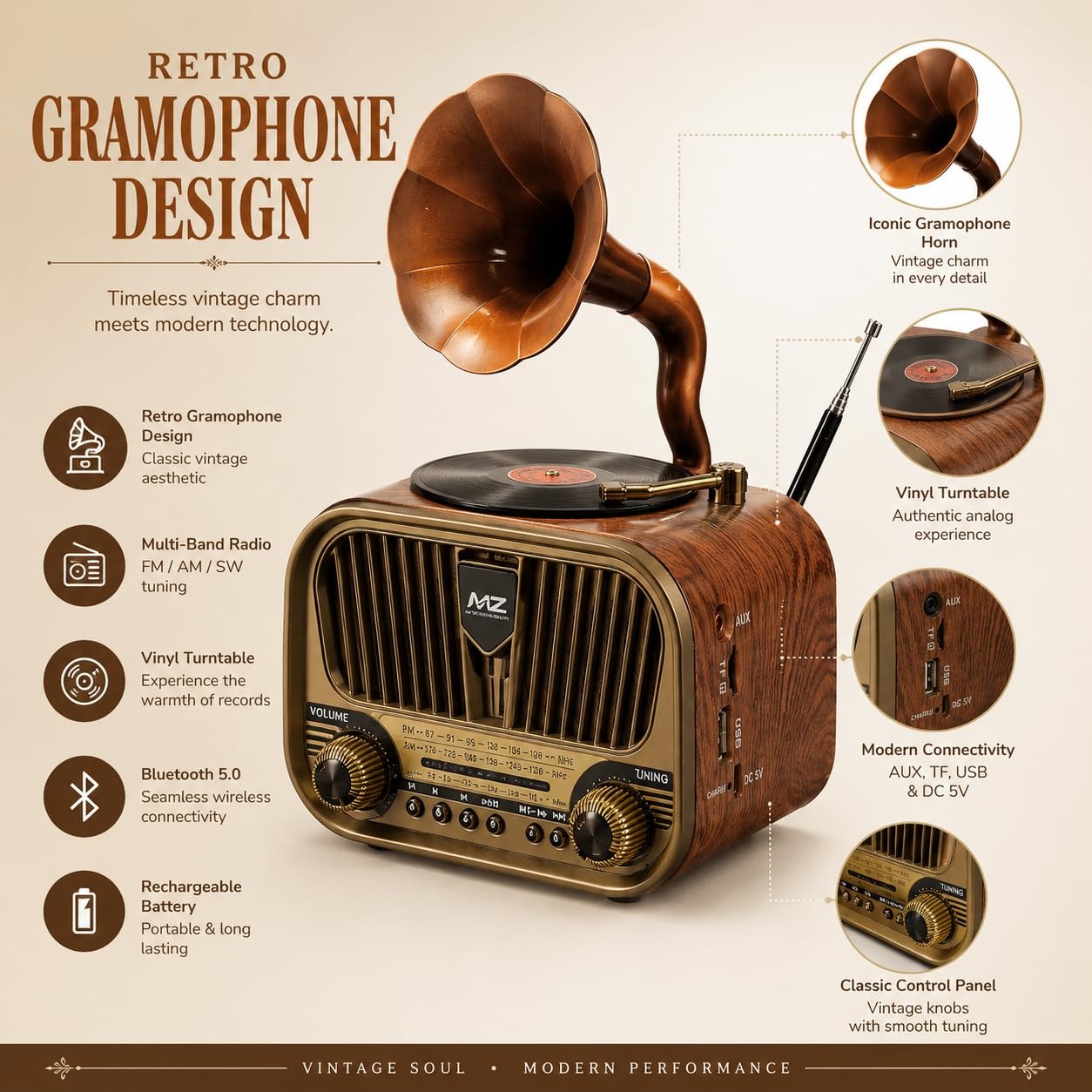 Vintage Style FM Radio Bluetooth Speaker