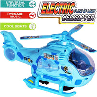Electric Helicopter Toy – Musical Aeroplane with 3D LED Flashing Lights & 360° Rotation, Vehicle Toy for Kids 3+ Boys & Girls (Blue)