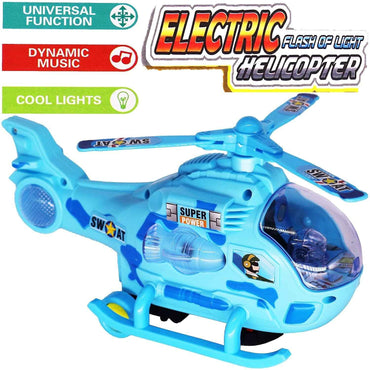 Electric Helicopter Toy – Musical Aeroplane with 3D LED Flashing Lights & 360° Rotation, Vehicle Toy for Kids 3+ Boys & Girls (Blue)