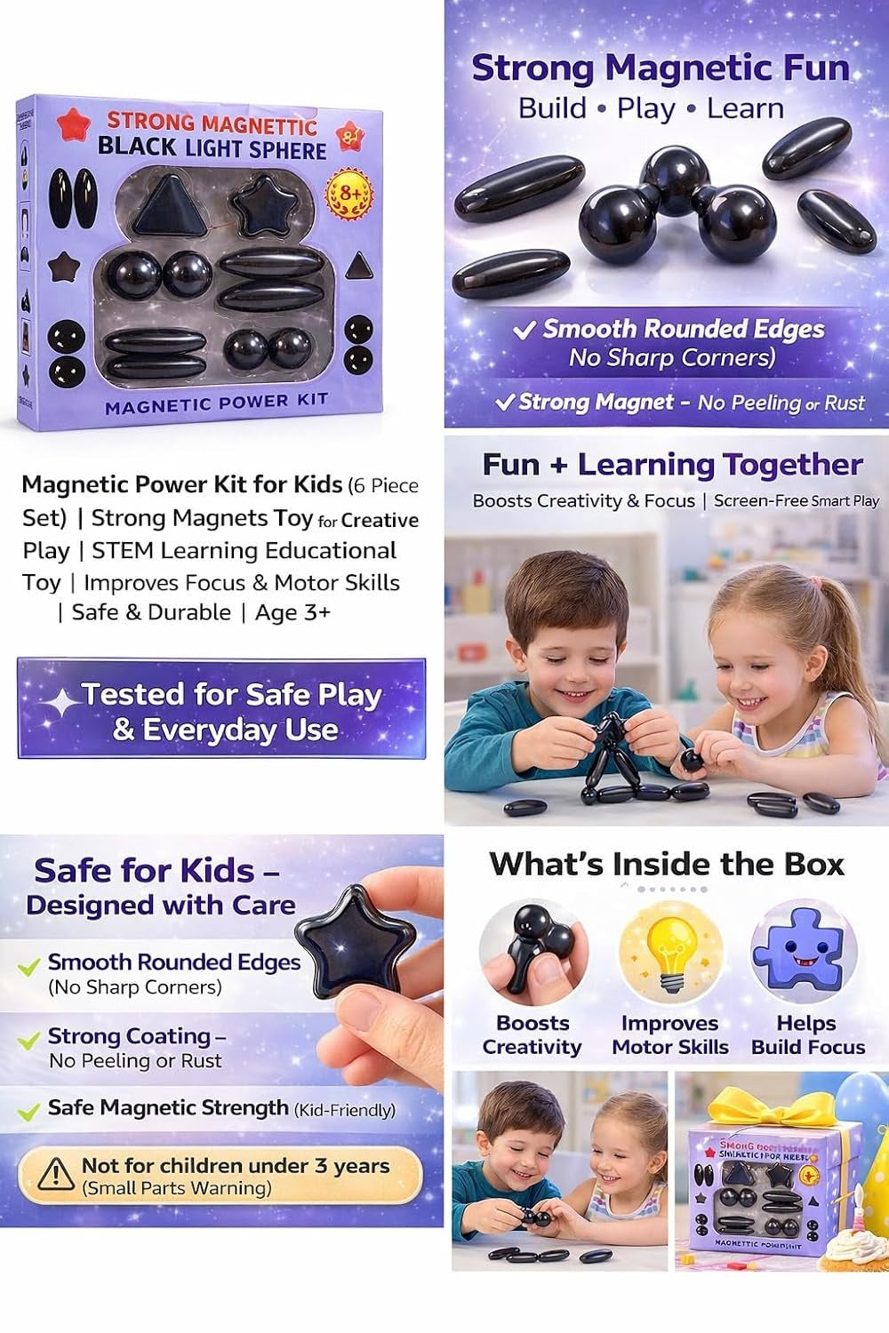 Magnetic Power Kit - 8+yrs Magnet Science Experiment Set with Ball, Olive, Pentagram & Triangle Magnets for STEM Learning