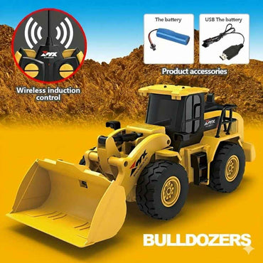 Remote Control Bulldozer – 6-Channel Rechargeable RC Construction Truck with Lights & Sound (1:24 Scale)