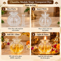Modak Shape Diya, Diwali Decoration for Home – Transparent Borosilicate Glass Oil Diya