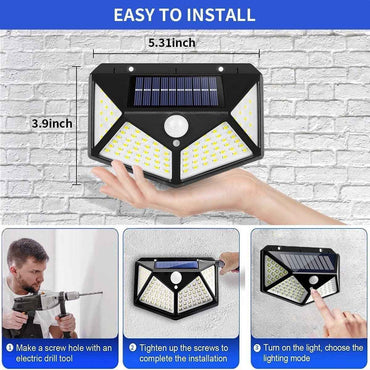 Solar Interaction Wall Lamp 100 LED – Motion Sensor Outdoor Light with 3 Modes, Wide Angle Sensor & Waterproof Design for Garden, Yard & Fence