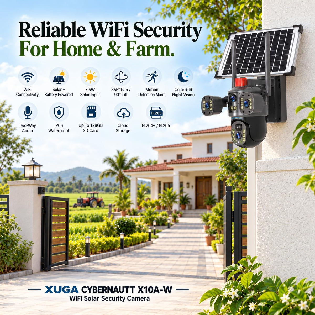Ai Solar Camera 3in1 – 5MP Triple Lens 4G SIM Outdoor Security Camera with 360° Pan, Colour Night Vision & AI Human Detection (Black)