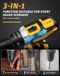 Cordless Drill Box 21V Cordless Drill & Screwdriver Set – 3-in-1 Hammer Drill with 38N.m Torque, 2 Batteries, LED Light & 25+3 Clutch for DIY & Professional Use