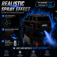 Remote Control Scorpio N Car – Spray, Lights and Music | 1:18 Scale 2.4GHz RC SUV with Police Siren & Rechargeable Battery for Kids 4+