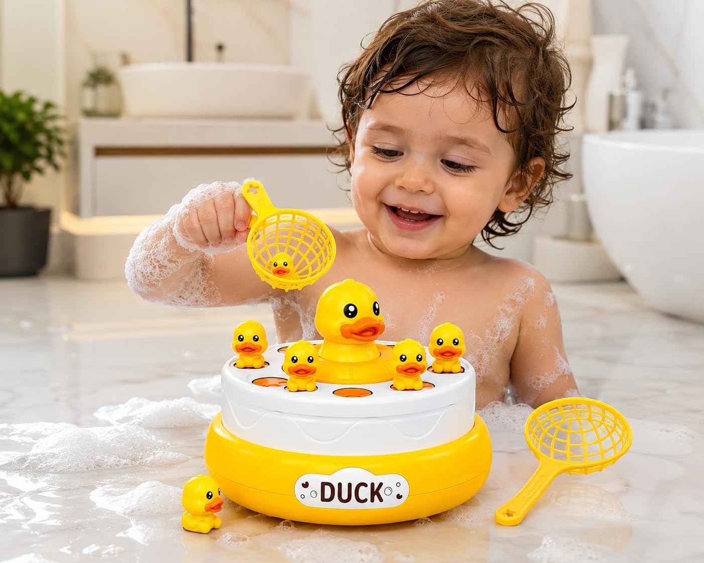 Duck Rotating Game for Kids – Interactive Duck Catching Game with 2 Nets, Rotating Pond & Mini Duck Figures for Family Fun & Hand-Eye Coordination