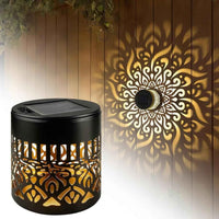 Solar Atmosphere Wall Lamp – Mandala Outdoor Solar Light with USB Cable, 1200mAh & Auto Dusk Glow for Garden, Fence & Deck (Black)