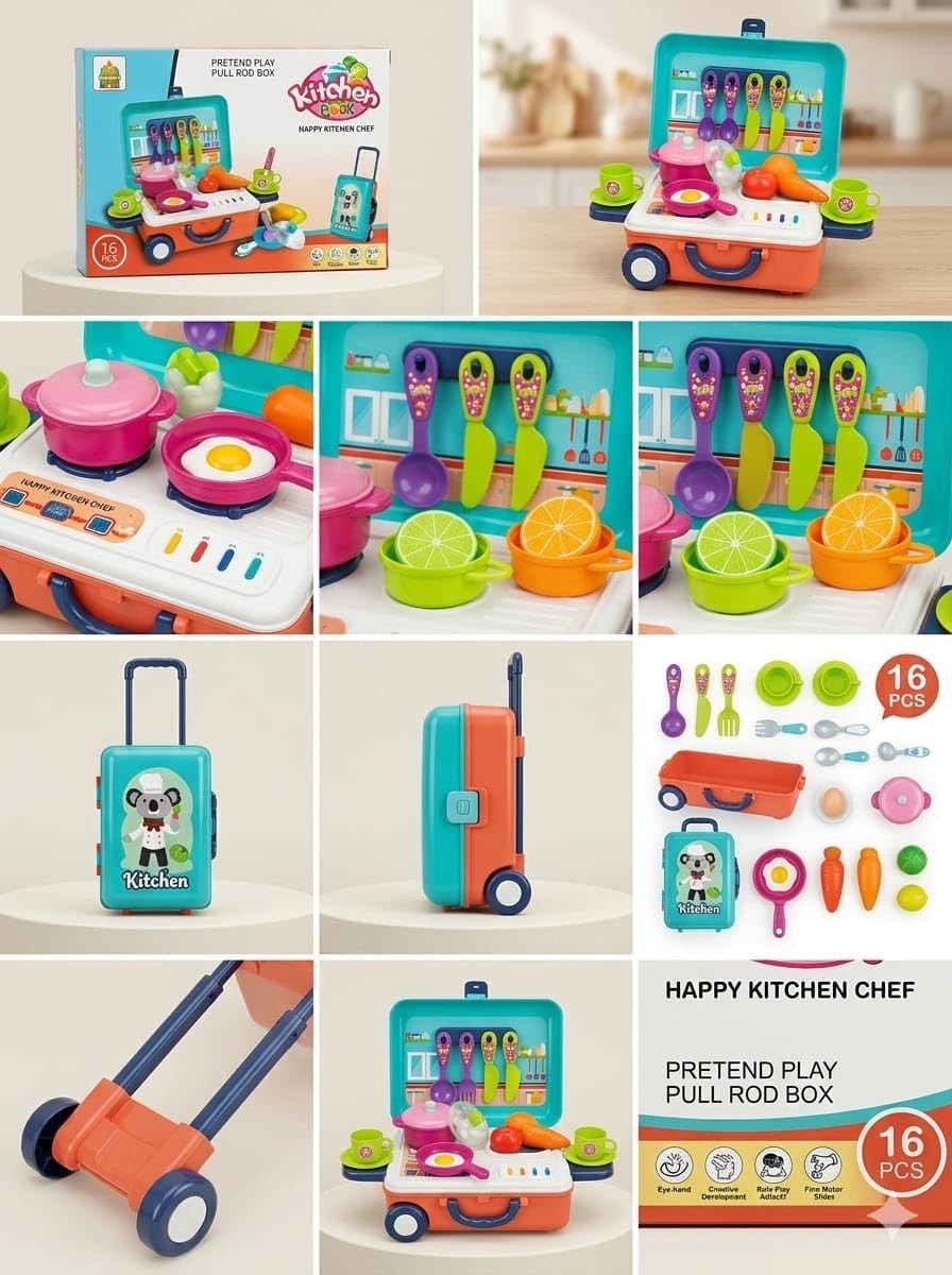 Kids Pretend Play Kitchen Set 16-Piece