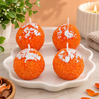 Motichur Ladoo Decorative Candle Set Pack of 4 – Traditional Indian Sweet-Shaped Festive Candles for Diwali, Pooja & Home Decor