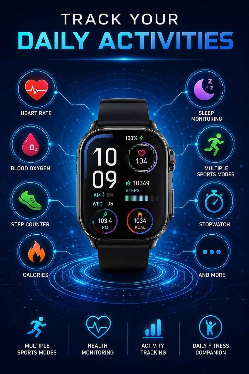 Watch Ultra 3 Max – Bluetooth Calling Smartwatch with 7 Strap Combo, Fitness Tracker, Heart Rate & SpO₂ Monitor for Men & Women