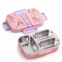 Lax Son SUS 304 Stainless Steel Lunch Box for Kids – 3 Compartment Leak-Resistant Clip-Lock Bento Tiffin with Side Handles, BPA-Free Body for School & Travel