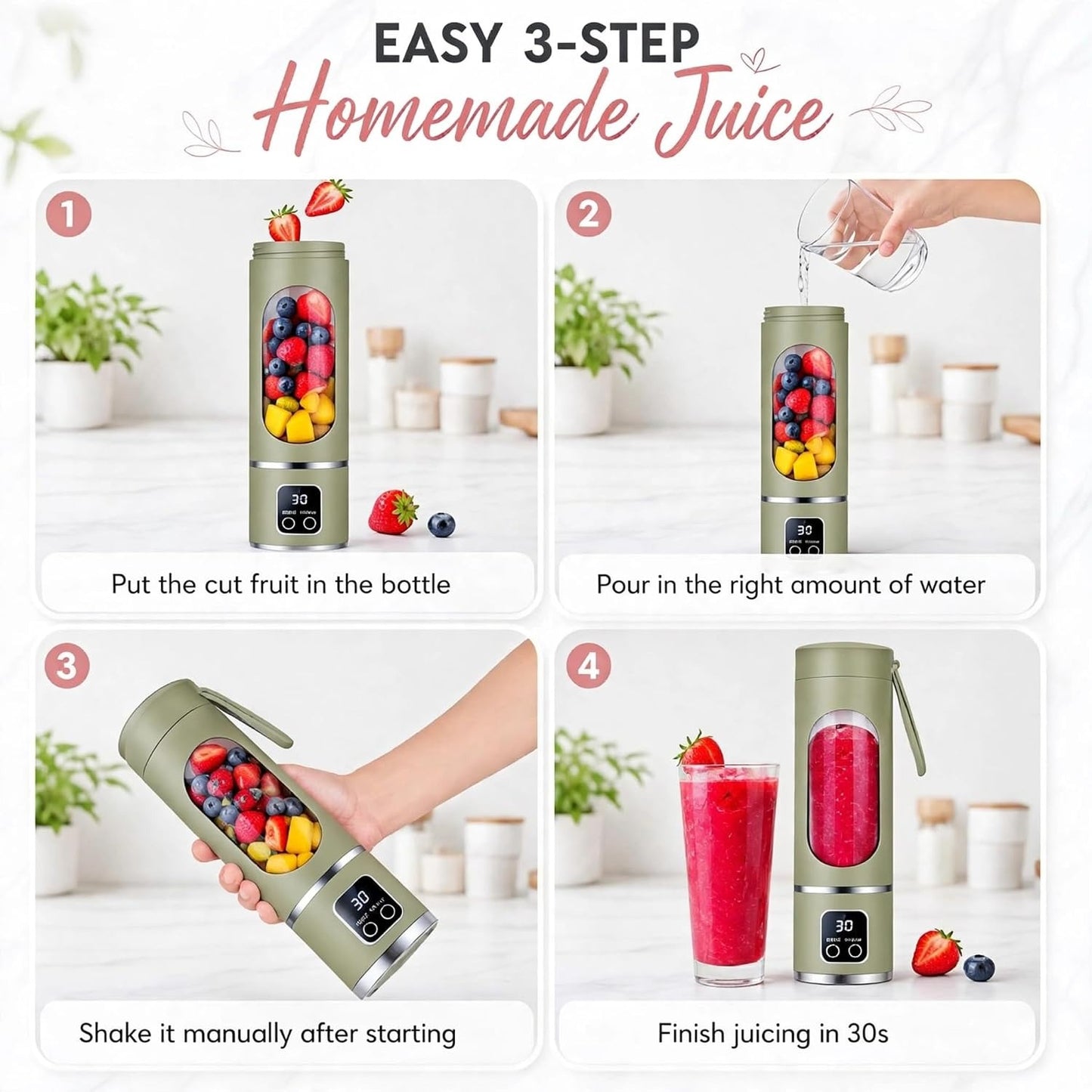 Portable Electric Juicer Blender HS-860 450ml – USB Rechargeable Smoothie Maker with 3 Speed Modes, 304 Stainless Steel Blades & 1500mAh Battery for Gym, Office & Travel