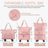 Foldable Travel Bag with Wheels – Expandable Duffle Bag with Smooth-Rolling Wheels, Zipper Closure & Adjustable Shoulder Strap, Water-Resistant Travel Duffel