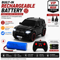 Remote Control Scorpio N Car – Spray, Lights and Music | 1:18 Scale 2.4GHz RC SUV with Police Siren & Rechargeable Battery for Kids 4+