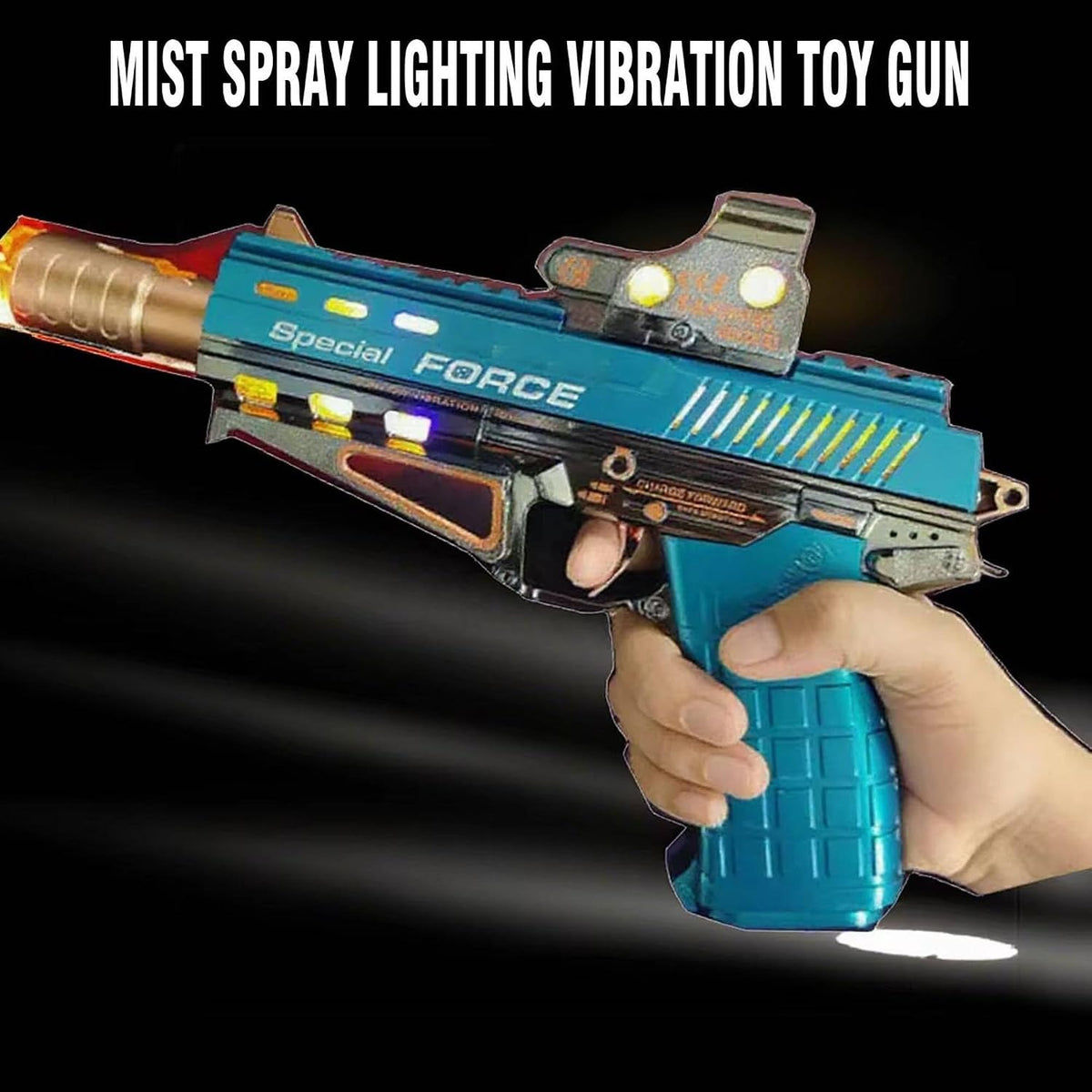 Spray Vibrate Gun for Kids – Musical Toy Gun with LED Lights, Sound, Vibration & Water Mist Smoke Effect (Random Colour)