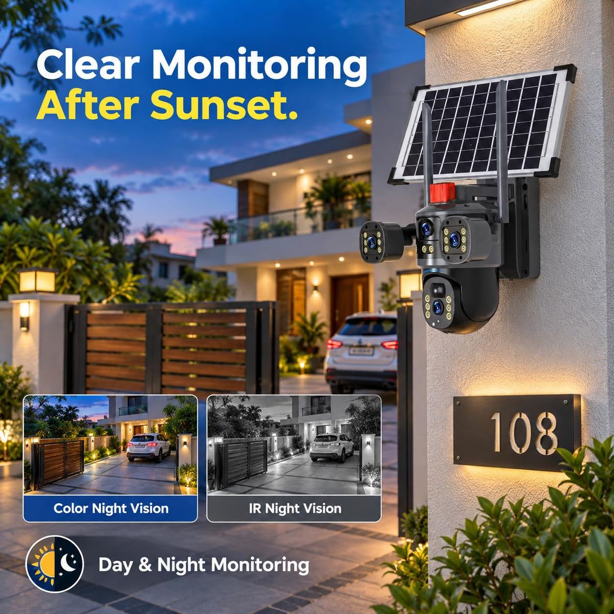 Ai Solar Camera 3in1 – 5MP Triple Lens 4G SIM Outdoor Security Camera with 360° Pan, Colour Night Vision & AI Human Detection (Black)