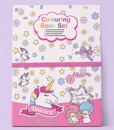 Colouring Book Set for Kids – Art Kit with 30 Colouring Sheets, 14 Scratch Art Pages, 10 Colour Pencils & Wooden Stylus for Boys & Girls 3+ (Space, Unicorn & Dino Themes)