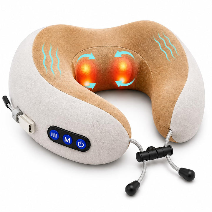 Neck Massage Pillow Cordless & Rechargeable – Shiatsu Neck & Shoulder Massager with Heat, 4 Deep-Kneading Nodes & 15-Min Auto Shut-Off for Home, Office, Car & Travel