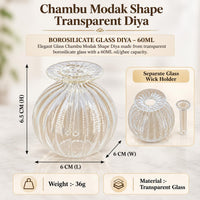 Modak Shape Diya, Diwali Decoration for Home – Transparent Borosilicate Glass Oil Diya
