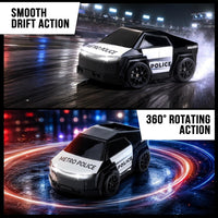 Police RC Drift Cyber Car Toy For Kids – Rechargeable Mini Drift Stunt Car with Spray Mist, LED Lights, Music, Follow & Escape Modes, 360° Spin for Boys & Girls 3+