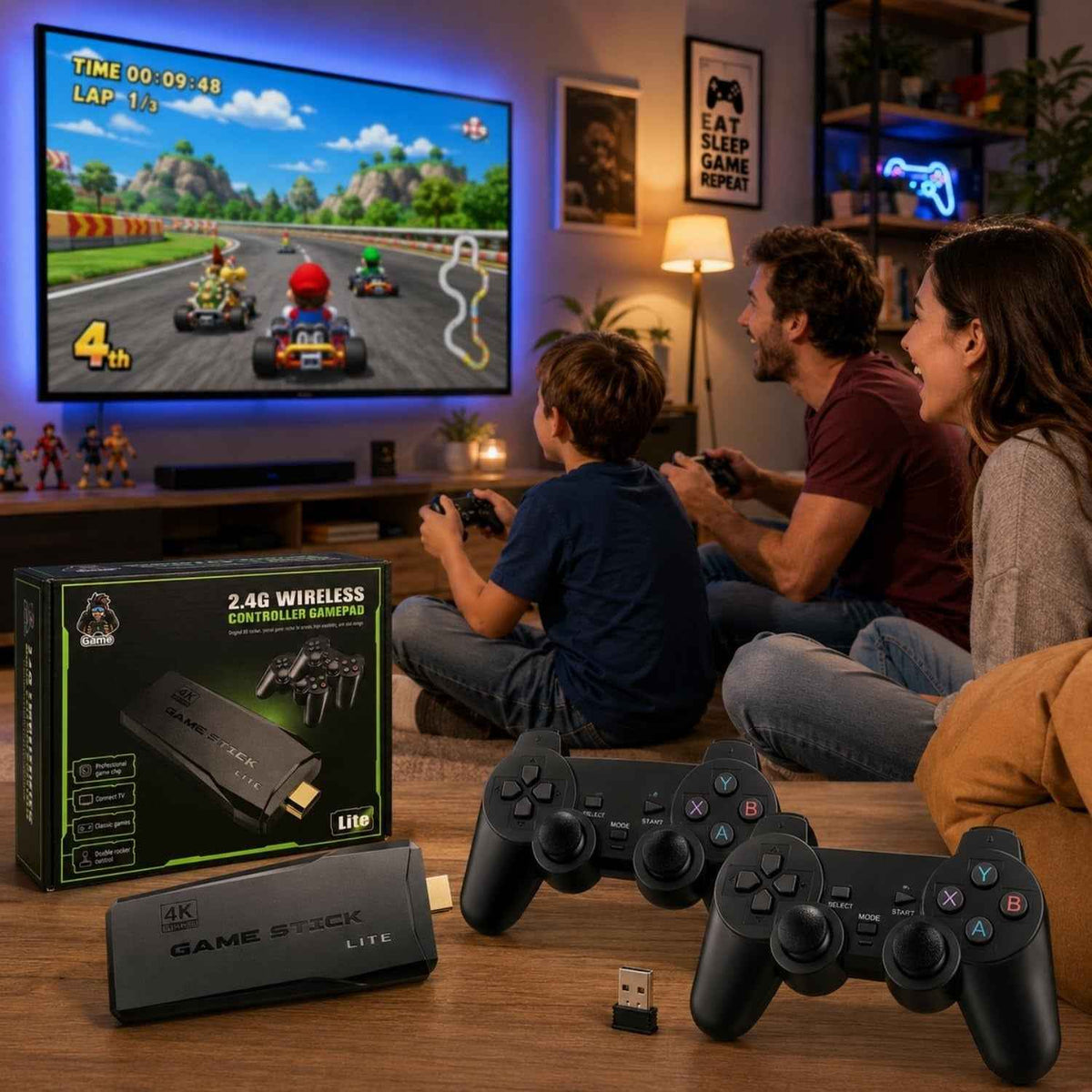 2.4G Wireless HDMI Game Stick with Dual Controllers – Plug & Play Retro Gaming Console for TV, Kids & Adults