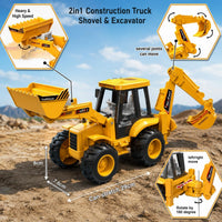 Friction JCB Toy For Kids 3+ Ages – 2-in-1 Bulldozer & Excavator Construction Truck with 180° Rotatable Shovel, Big Rubber Wheels & Push-and-Go Action (Yellow & Black)