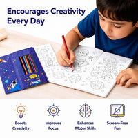 Colouring Book Set for Kids – Art Kit with 30 Colouring Sheets, 14 Scratch Art Pages, 10 Colour Pencils & Wooden Stylus for Boys & Girls 3+ (Space, Unicorn & Dino Themes)