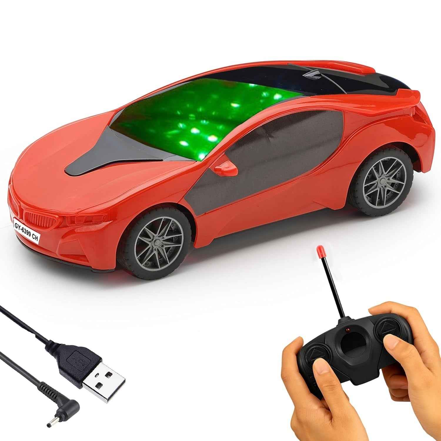 Remote Control 3D Sports Car – Rechargeable RC Racing Car with Flashing Lights for Kids 3–12