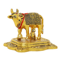 Decorative Metal Cow & Calf Idol – Kamdhenu Statue for Pooja Room, Home Décor & Office Desk | Vastu Showpiece for Diwali & Housewarming Gifting (Golden / Silver)