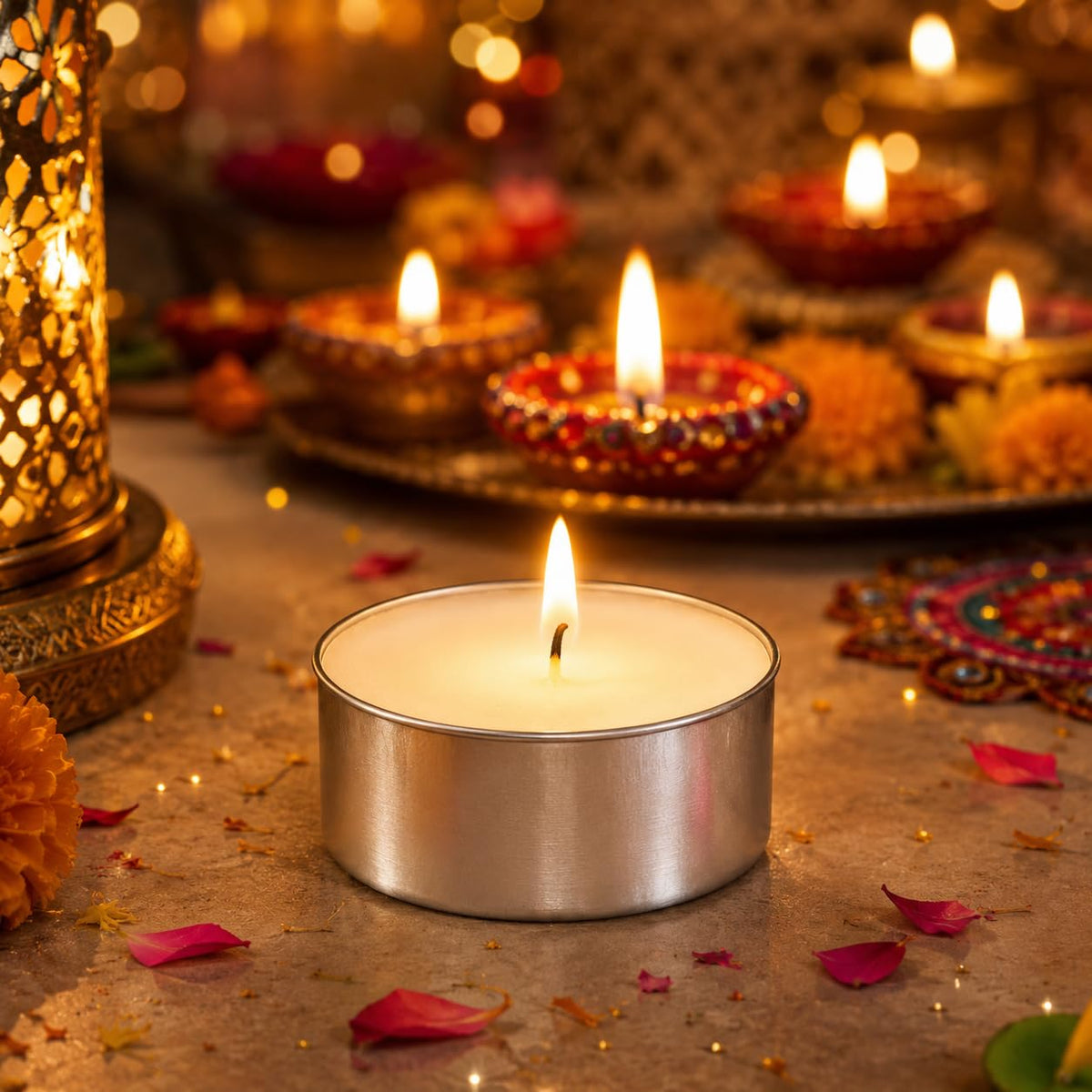 Tealight Candles, Pack of 50, White, 3 Hour Burn Time – Unscented, Dripless Aluminium Cup Tea Lights for Diwali Decor, Weddings & Gifting