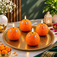 Motichur Ladoo Decorative Candle Set Pack of 4 – Traditional Indian Sweet-Shaped Festive Candles for Diwali, Pooja & Home Decor