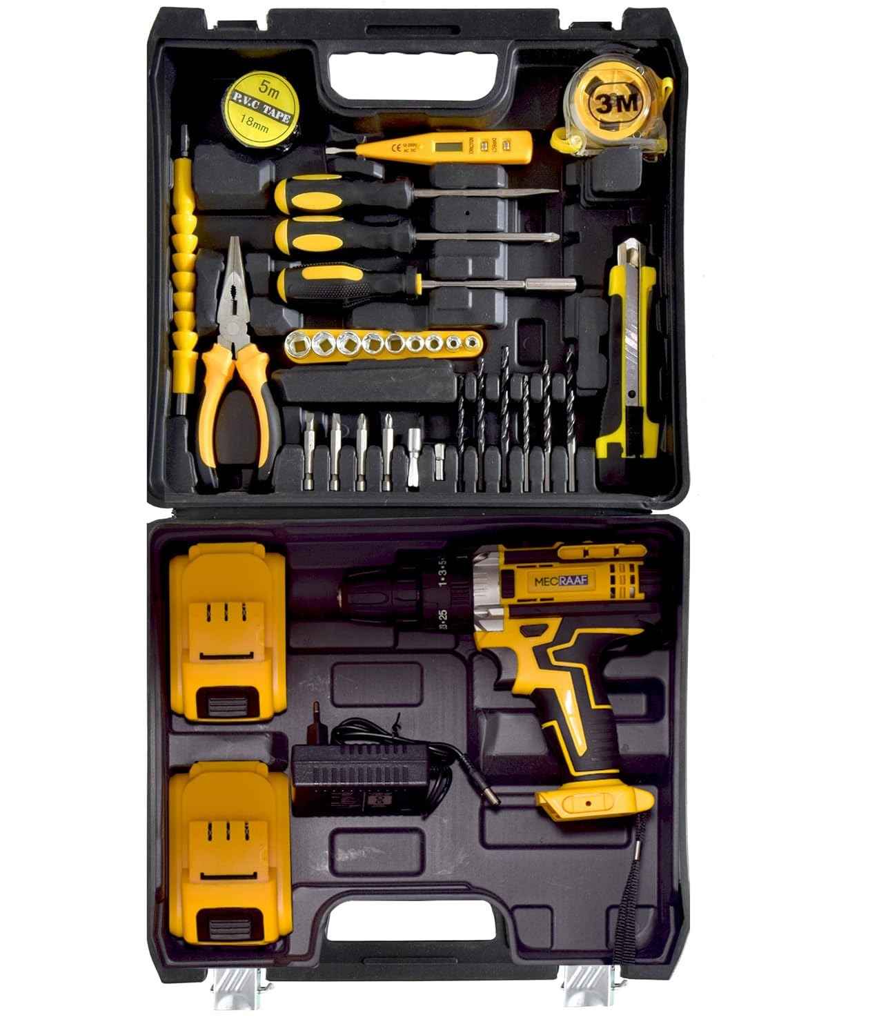 Cordless Drill Box 21V Cordless Drill & Screwdriver Set – 3-in-1 Hammer Drill with 38N.m Torque, 2 Batteries, LED Light & 25+3 Clutch for DIY & Professional Use