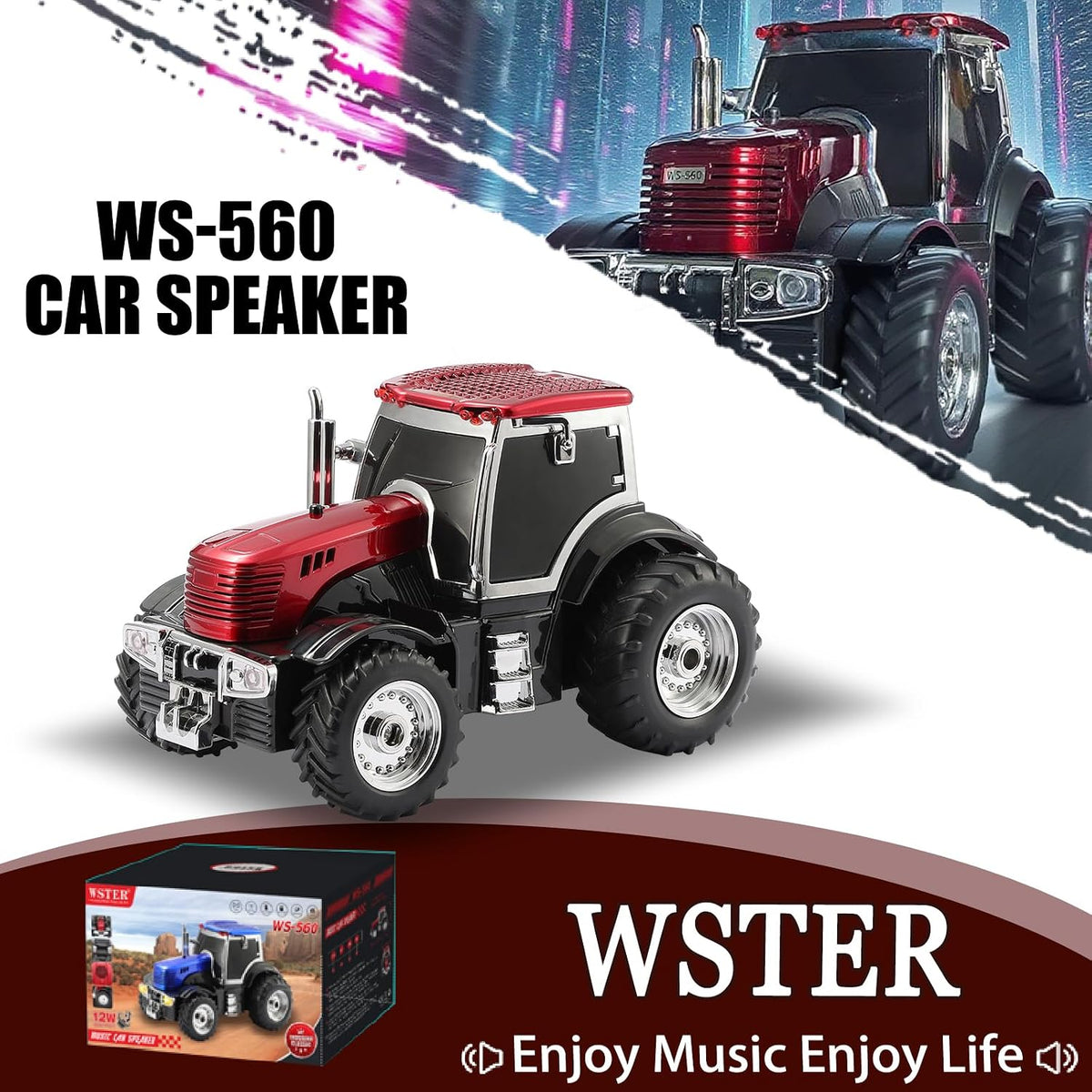 Wester Music Car Speaker WS-560 – Bluetooth 5.4 Replica Car Speaker with LED Display, FM, TWS & Mic