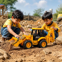 Friction JCB Toy For Kids 3+ Ages – 2-in-1 Bulldozer & Excavator Construction Truck with 180° Rotatable Shovel, Big Rubber Wheels & Push-and-Go Action (Yellow & Black)