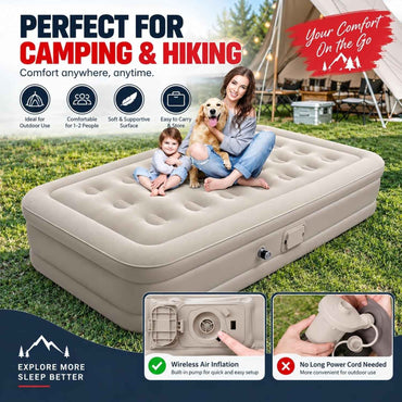 Inflatable Bed Big Size Single Air Mattress 198 × 100 × 90 cm – Raised Blow Up Bed with Built-in Electric Pump, Inflatable Headboard & Carry Bag for Guests, Camping & Travel