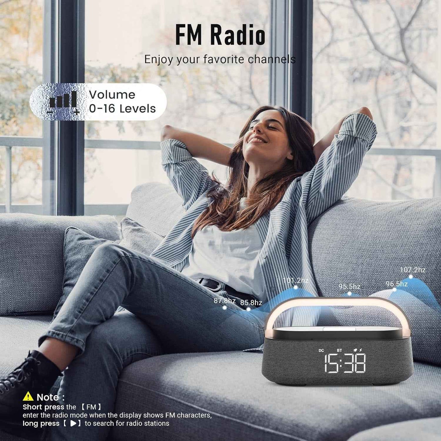 Dubai Marvel Bluetooth Speaker – 6-in-1 Alarm Clock with 15W Wireless Charging, FM Radio, Night Light