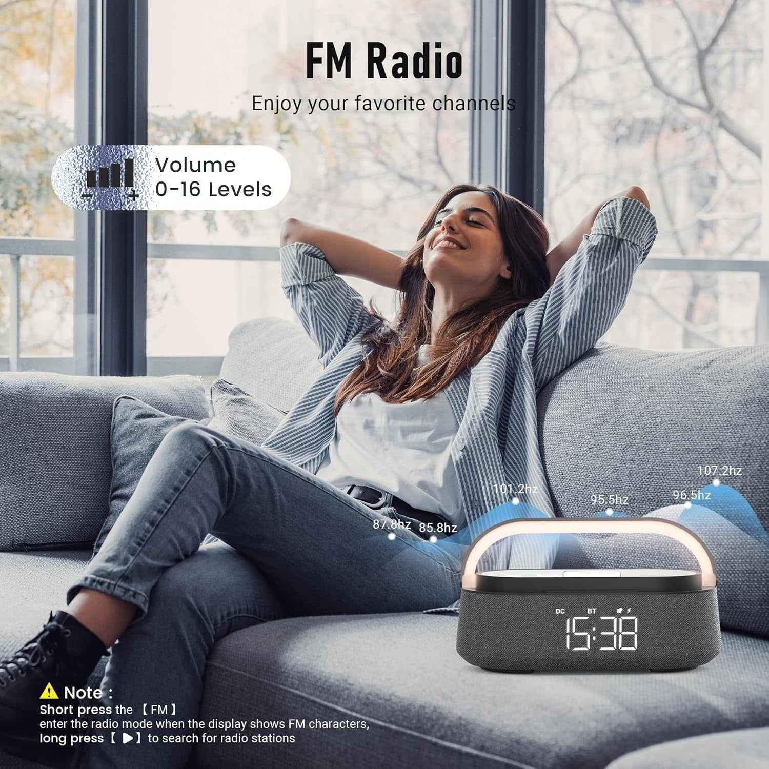 Dubai Marvel Bluetooth Speaker – 6-in-1 Alarm Clock with 15W Wireless Charging, FM Radio, Night Light