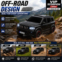 Remote Control Scorpio N Car – Spray, Lights and Music | 1:18 Scale 2.4GHz RC SUV with Police Siren & Rechargeable Battery for Kids 4+