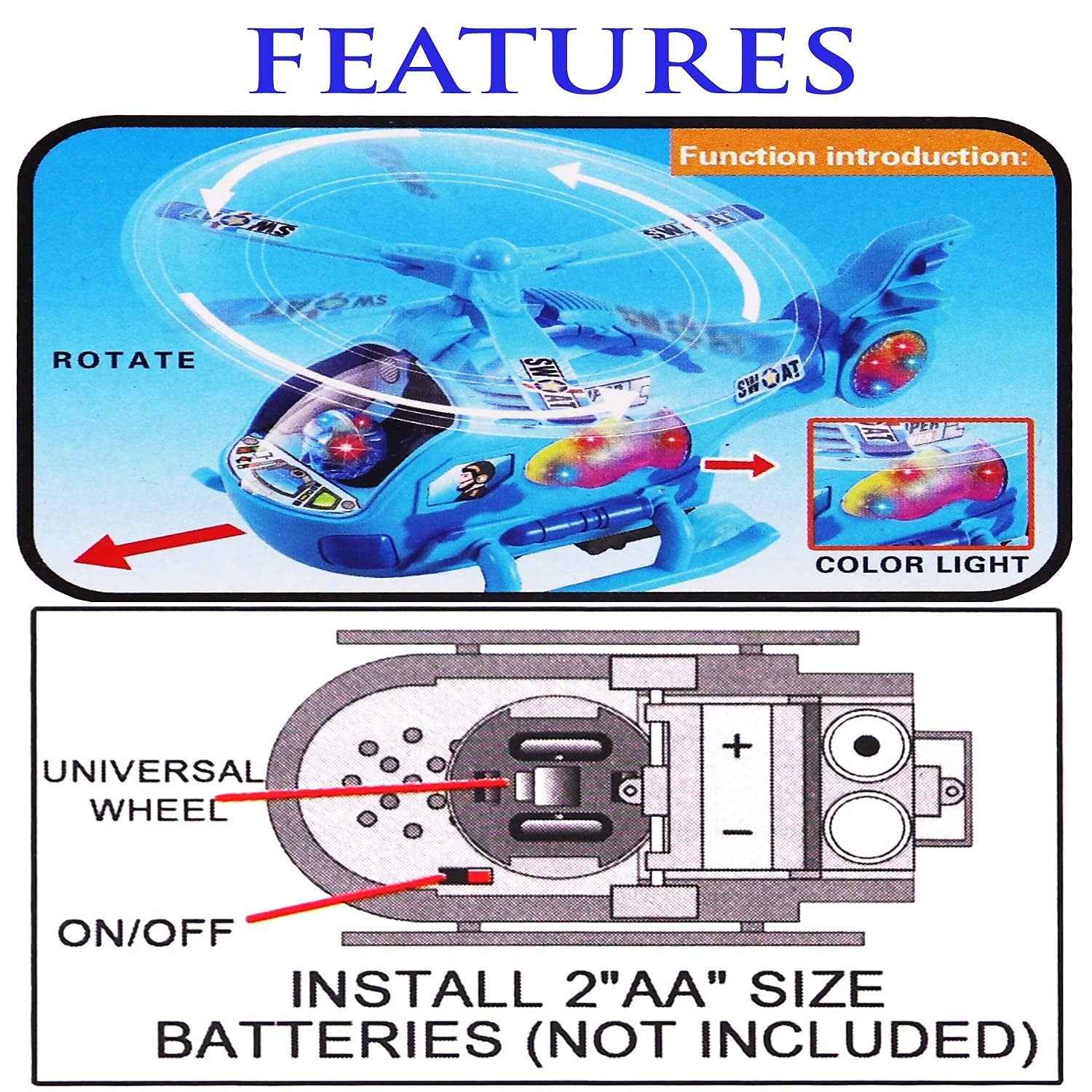 Electric Helicopter Toy – Musical Aeroplane with 3D LED Flashing Lights & 360° Rotation, Vehicle Toy for Kids 3+ Boys & Girls (Blue)