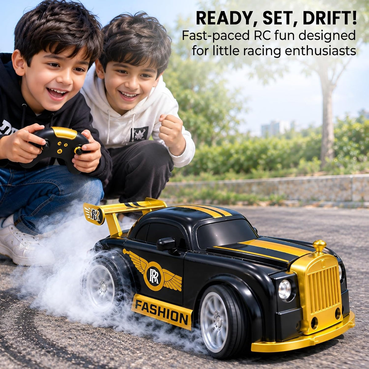 Drift Magnetic Deformation RC Car – Rechargeable Hand Sensor Follow Car with 360° Drift, 2.4GHz Remote & LED Lights for Kids (Silver & Gold)