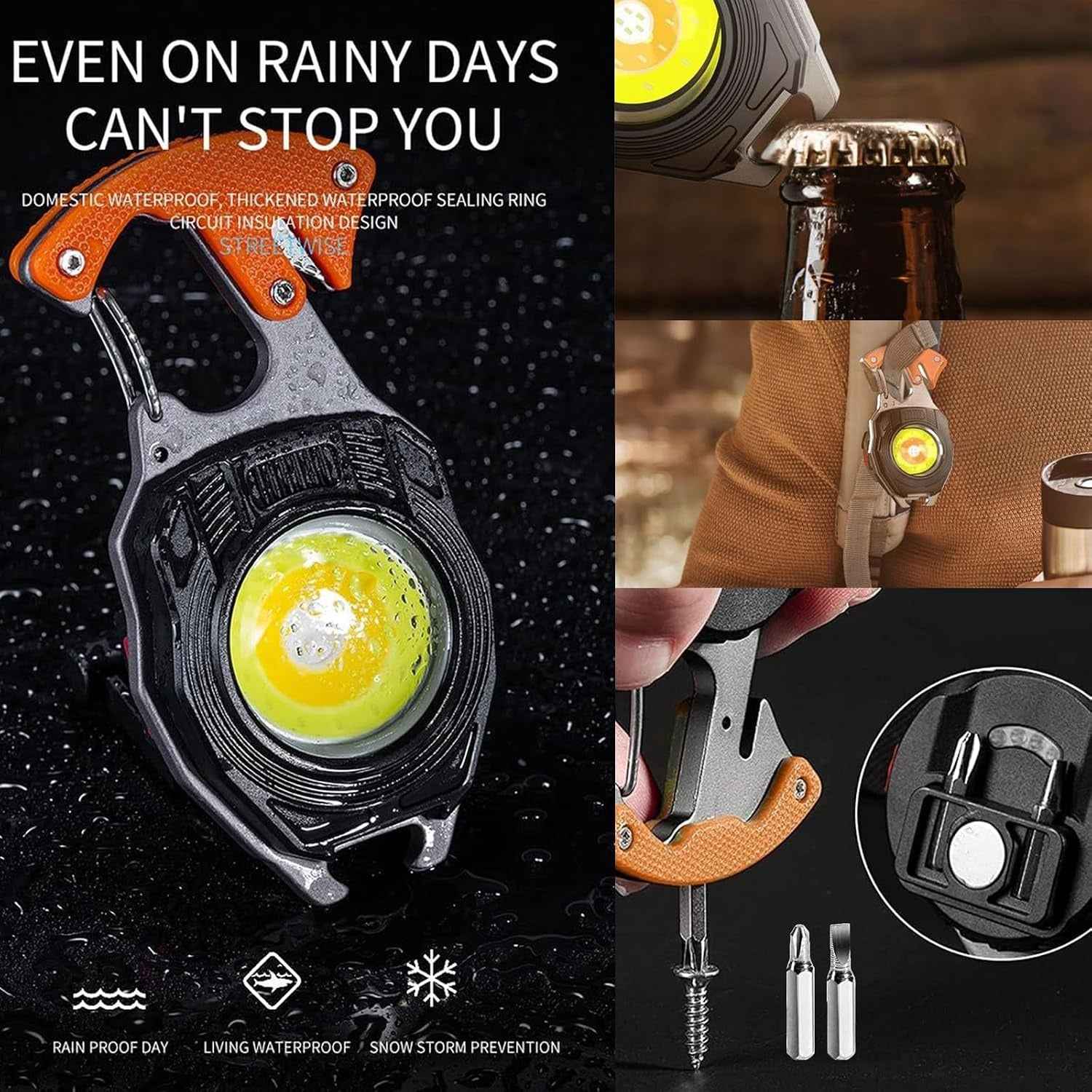 LED Key Chain Light – Rechargeable COB Mini Flashlight with 7 Modes, Magnet, Screwdriver, Bottle Opener & Seat Belt Cutter, Type-C Emergency Torch