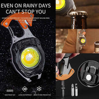 LED Key Chain Light – Rechargeable COB Mini Flashlight with 7 Modes, Magnet, Screwdriver, Bottle Opener & Seat Belt Cutter, Type-C Emergency Torch
