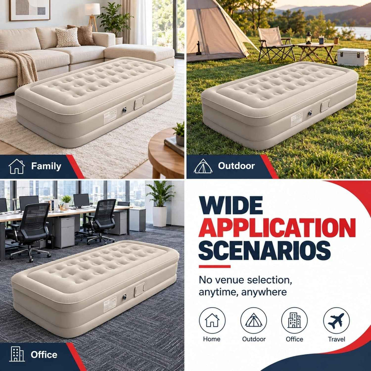 Inflatable Bed Big Size Single Air Mattress 198 × 100 × 90 cm – Raised Blow Up Bed with Built-in Electric Pump, Inflatable Headboard & Carry Bag for Guests, Camping & Travel
