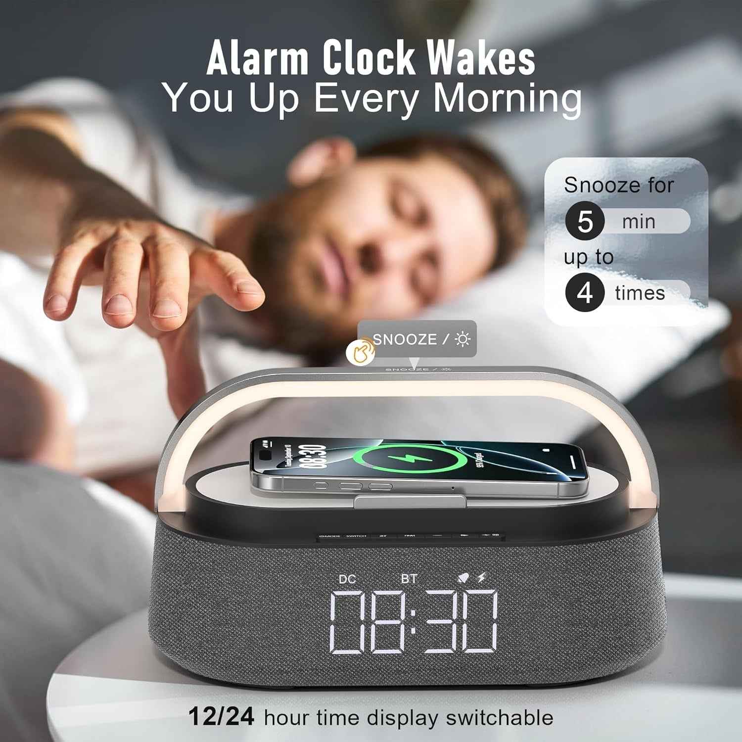 Dubai Marvel Bluetooth Speaker – 6-in-1 Alarm Clock with 15W Wireless Charging, FM Radio, Night Light