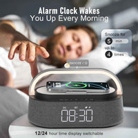 Dubai Marvel Bluetooth Speaker – 6-in-1 Alarm Clock with 15W Wireless Charging, FM Radio, Night Light