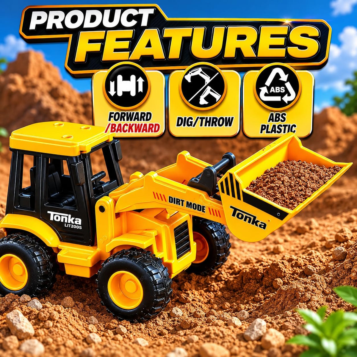 Friction JCB Toy For Kids 3+ Ages – 2-in-1 Bulldozer & Excavator Construction Truck with 180° Rotatable Shovel, Big Rubber Wheels & Push-and-Go Action (Yellow & Black)