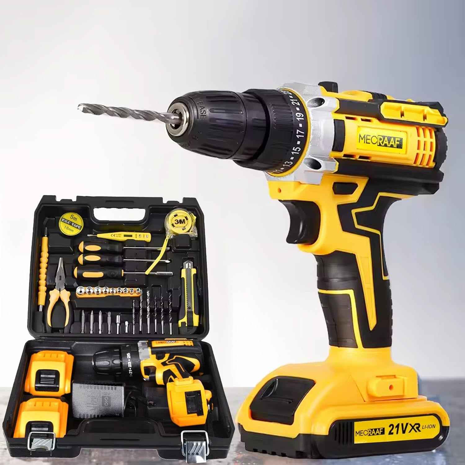 Cordless Drill Box 21V Cordless Drill & Screwdriver Set – 3-in-1 Hammer Drill with 38N.m Torque, 2 Batteries, LED Light & 25+3 Clutch for DIY & Professional Use
