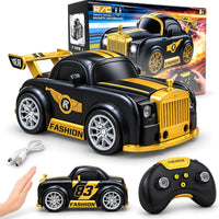 Drift Magnetic Deformation RC Car – Rechargeable Hand Sensor Follow Car with 360° Drift, 2.4GHz Remote & LED Lights for Kids (Silver & Gold)