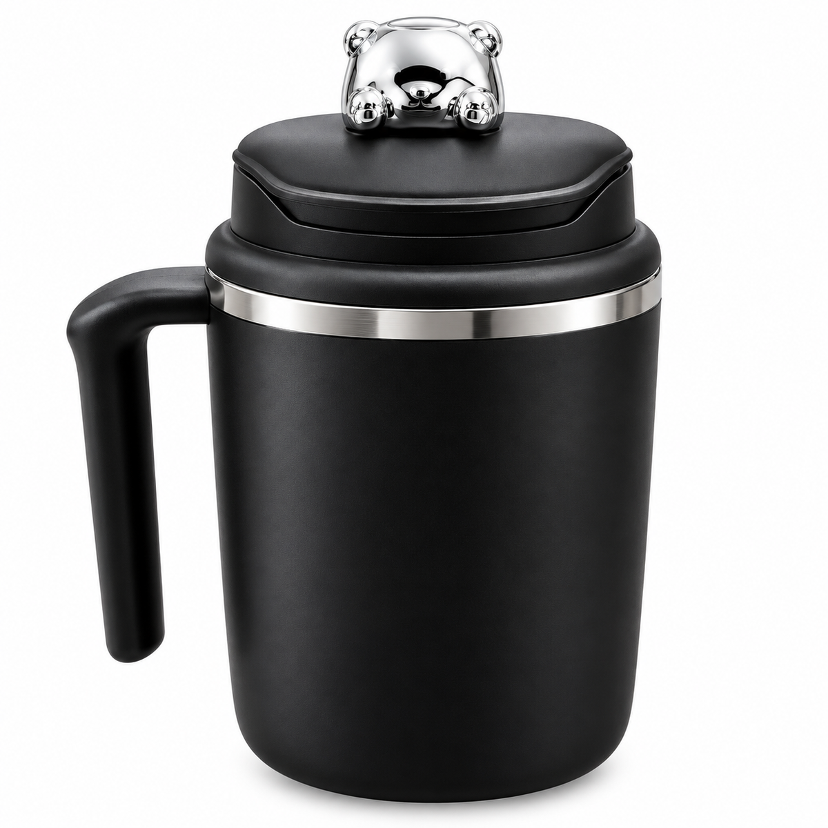 Bear Head Mug – Matte Black Insulated Mug with Bear-Shaped Lid & Handle